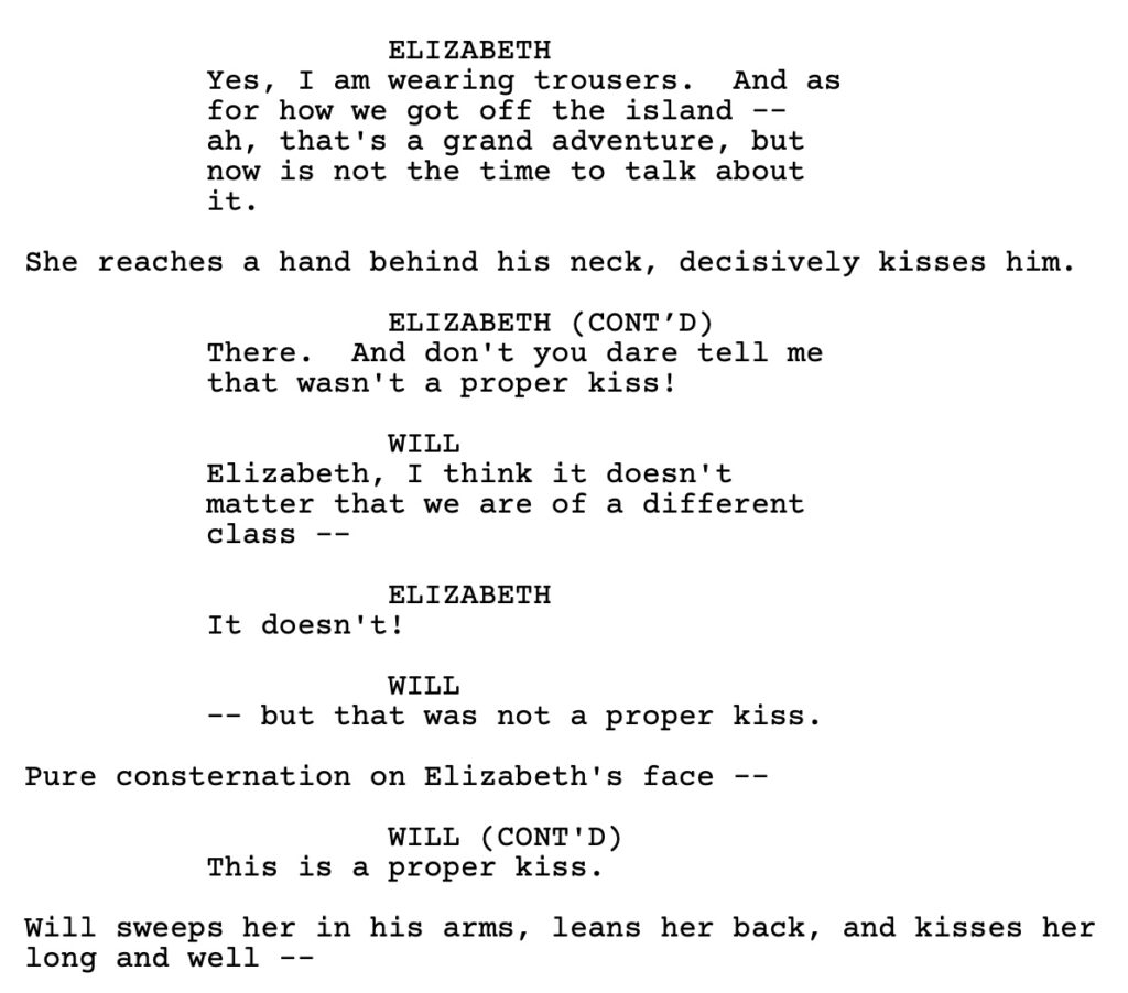 The ending dialogue between Elizabeth and Will in 'Pirates of the Caribbean: The Curse of the Black Pearl' screenplay