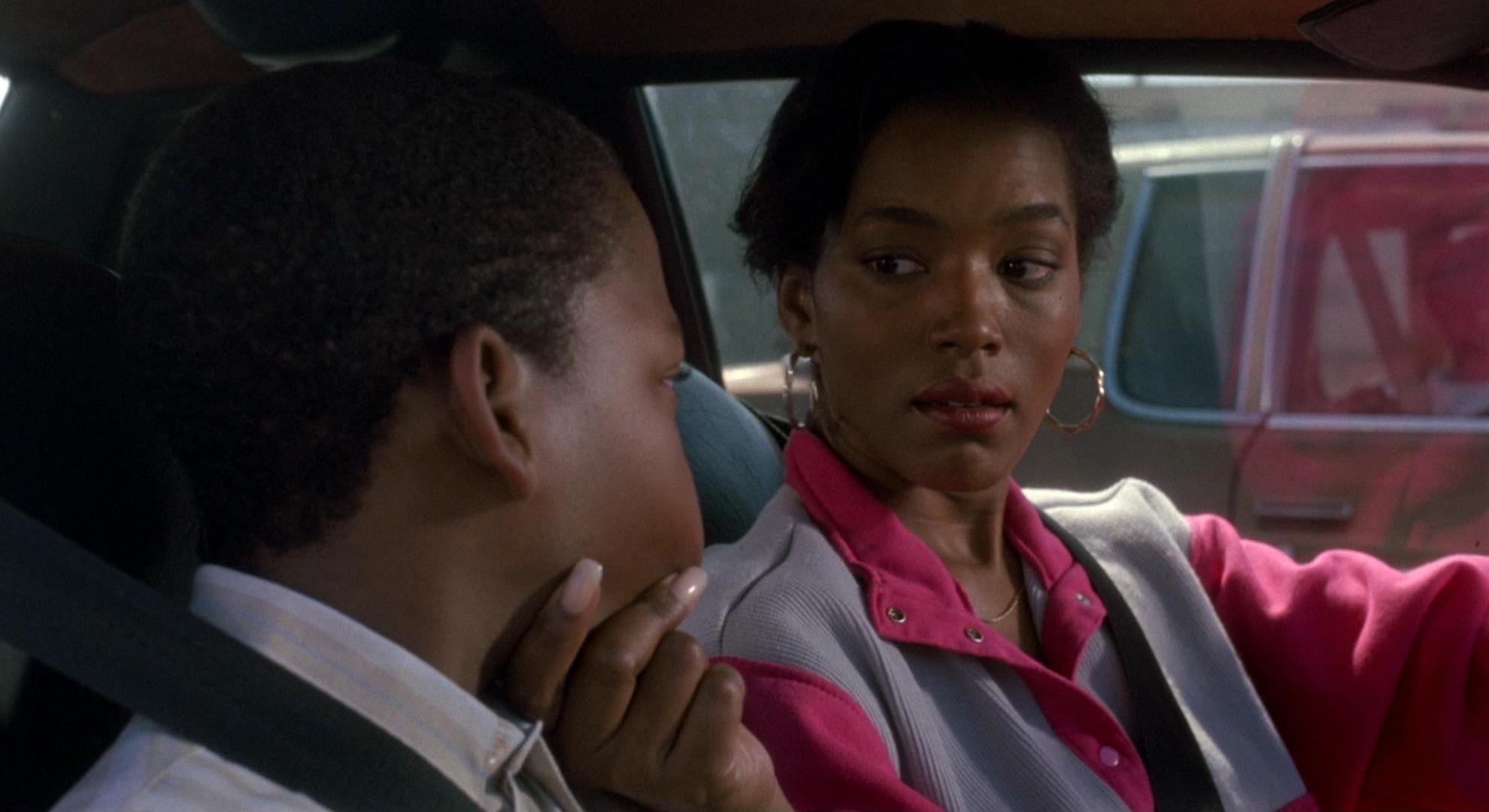 Reva (Angela Bassett) looking at her son in the car in 'Boyz n the Hood'