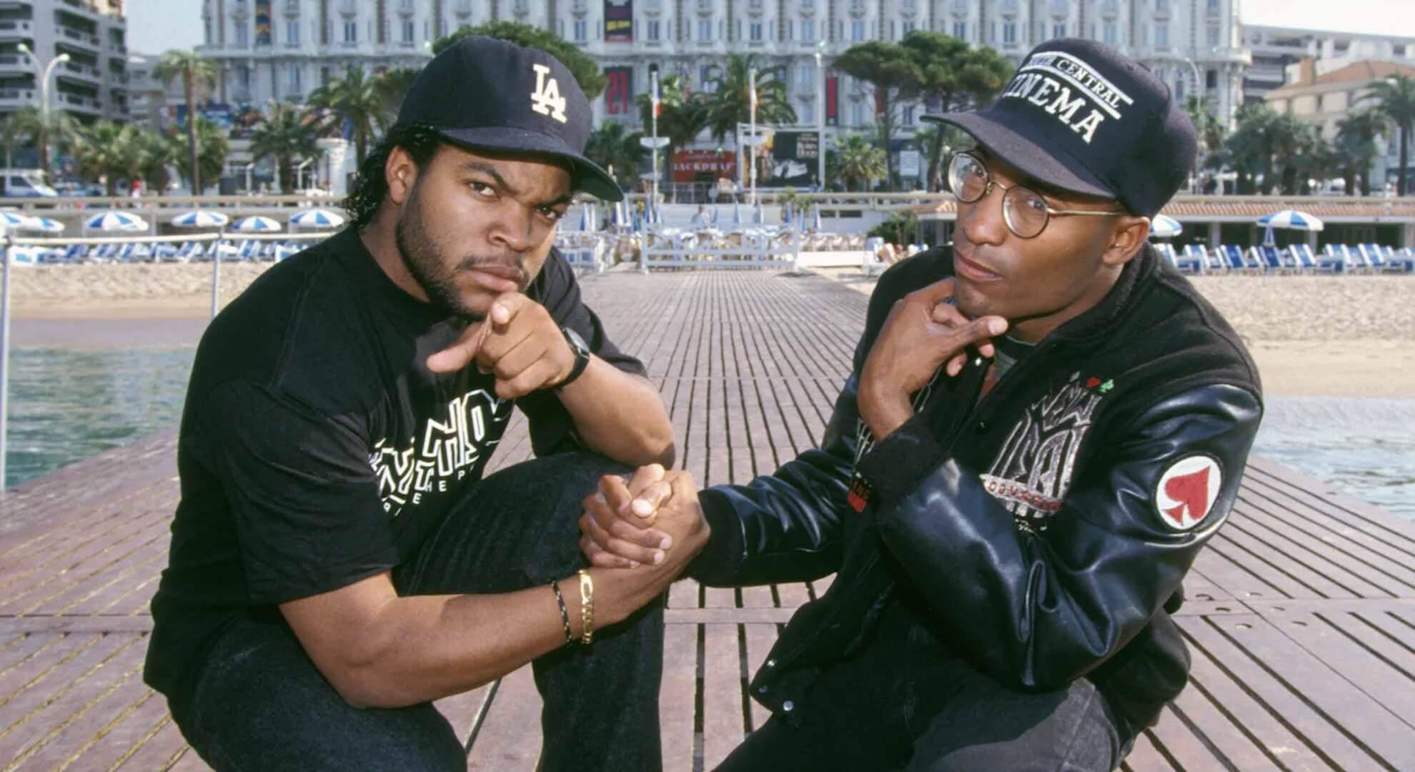 John Singleton and Ice Cube posing near the dock in Los Angeles, California
